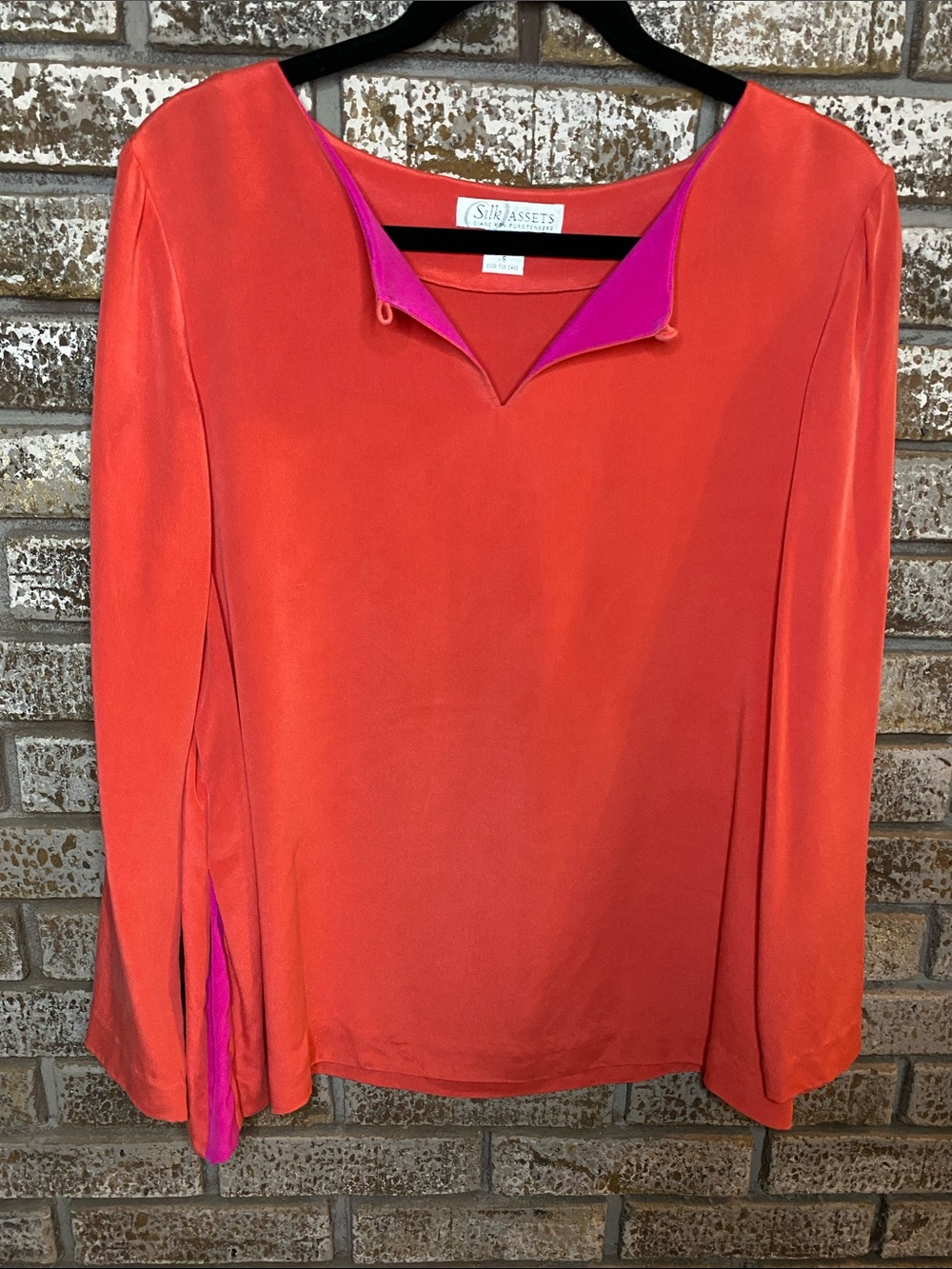 Diane Von Furstenberg Coral Long-Sleeve Keyhole Blouse